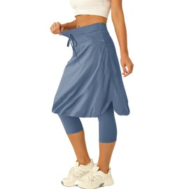 Women 20" Knee Length Tennis Skirt with Built in Legging Golf Skirts Skirted Legging with Pockets Blue