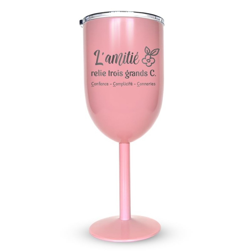 Verre gravé - L'amitié relie Trois Grands C. - Verre