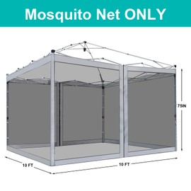 Canopy Mosquito Net for 10x10 Pop up Canopy Gazebo Tent, Replacement Netting Screen Mesh Sidewalls for Patio, Backyard, Camping, Outdoor Use (Net Only) (Grey)