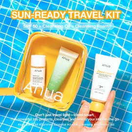 Anua Sun-Ready Travel Kit, Zero-Cast Sunscreen & Cleansing oil & Face Wash. Korean Sunscreen with Mini Size Double Cleansing routine,Korean Skincare Set