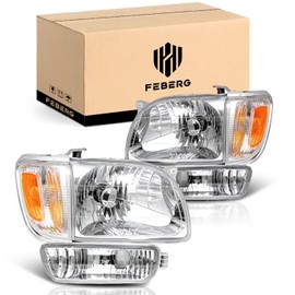 FEBERG [OE Style Anti-Yellowing Headlights Compatible with 2001-2004 Tacoma fit 01 02 03 04 Tacoma Chrome Housing Headlamp