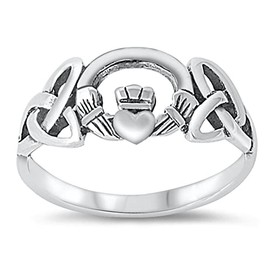 Sterling Silver Women's Celtic Claddagh Irish Ring Unique Band 8mm Size 10