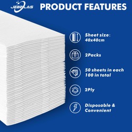 Jebblas - Toalla de mano de papel de 40 x 40 cm, servilletas blancas, papel desechable, súper suave y altamente absorbente, ideal para baño, fiestas, bodas, cenas, paquete de 100