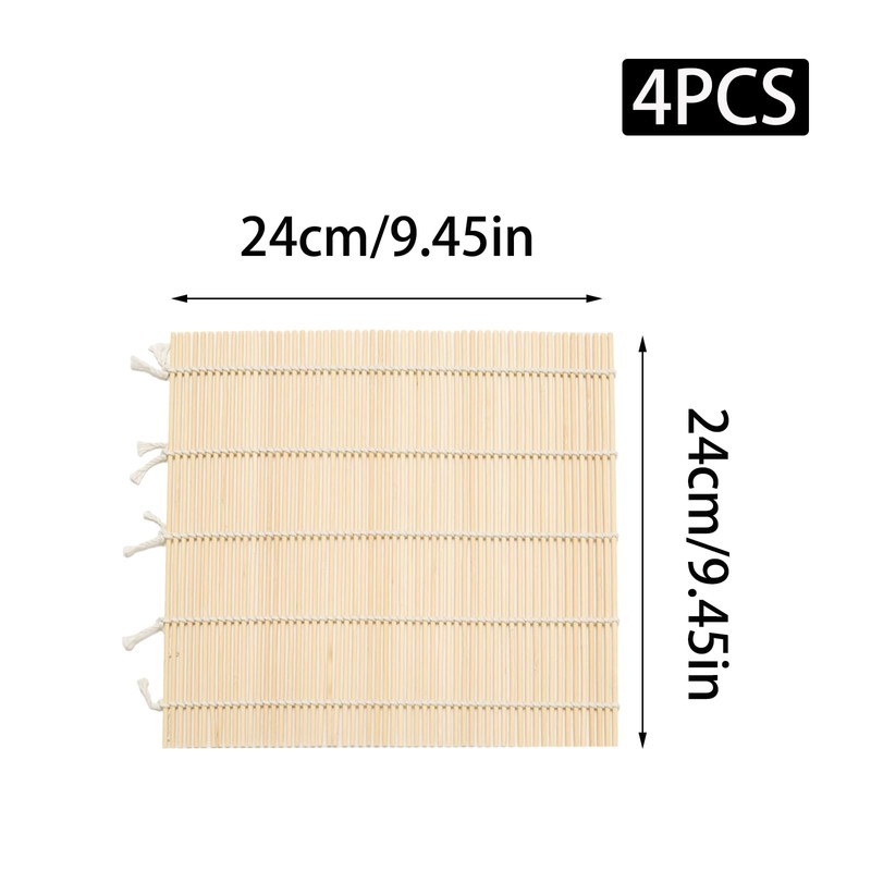 Wuyituart 4 Pcs Bamboo Sushi Rolling Mats 9.5 Inch Square
