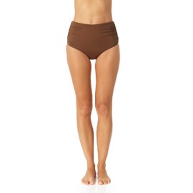 Anne Cole Women's Standard High-Waisted Fold-Over Shirred Bikini Swim Bottoms, Walnut Brown, Large