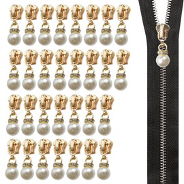 Savagrow 30Pcs Pearl Zipper Pulls #3 Zipper Slider Makeup Bag Golden Handmade Cosmetic Bag Hand Pulls