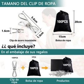 JDF3CISH 100 Pinzas para Ropa de Acero Inoxidable, Versátil Pinzas de Ropa de Alta Resistencia, Pinzas para Ropa,con Bolsa de Pinzas de Ropa, para Merienda, Tendedero, Calcetines, Fotografías, Toallas