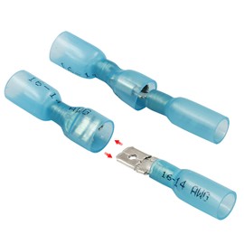 Hitefu 100PCS Blue 16-14 AWG Heat Shrink Female Spade Connectors, Quick Disconnect Wire Connectors Kit Terminals Blue Copper for Marine Automotive Motorcycle Home Wiring