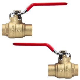 HeSun 2-Pack 1/2 Inch Sweat Ball Valve, Brass Full Port Shut-off Valve,1/2" SWT x 1/2" SWT, 600 WOG (Water, Oil and Gas),Red