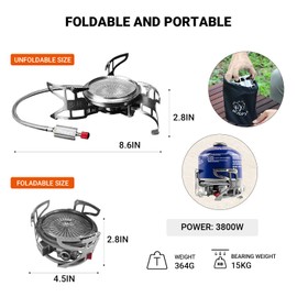 Bulin Camping Stove Burner 3800W Portable Backpacking Gas Stove with Piezo Ignition Folding Windproof Strong Firepower for Camping Hiking Backpack Outdoor, Silver
