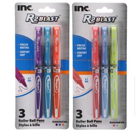 SCBS R2 BLAST Precise Writing Colorful Roller Ball Pens Set: 6 Colorful Roller Comfort Grip Ball Pens assorted between a Pack of Purple, Blue,Orange and a Pack of Blue, Pink, and Lime 0.7mm