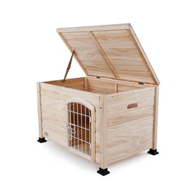 Petsfit Indoor Dog House Ventilate Wood Cat Houses for Indoor Cats with Elevated Floor&Anti-Slip Bottom Natural Wood Small