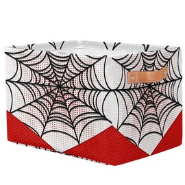 LLCXCSI Storage Bin White Spider Web, Closet Organizer Bins with Handles, Decorative Collapsible Canvas Storage Baskets for Nursery Shelf, Clothes, Toy, Towel, Book, 15"x11"x9.5"