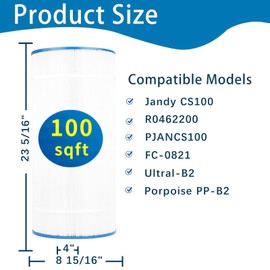 Savener® C-8410 Pool Filter Cartridge, Replaces Jandy CS100, R0462200, PJANCS100, Unicel C-8410, Filbur FC-0821, Ultral-B2, PP-B2, Hayward X-Stream CC1000, 100 Sq. Ft, 1 Pack