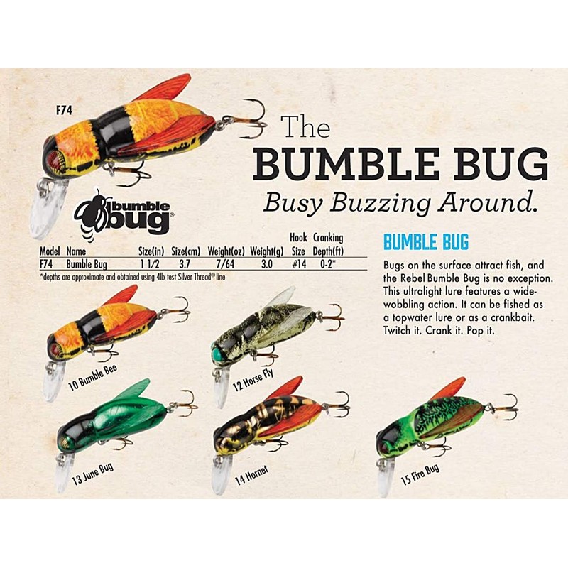 Rebel Lures Bumble Bug Topwater/Crankbait Fishing Lure, 1 1/2 Inch,