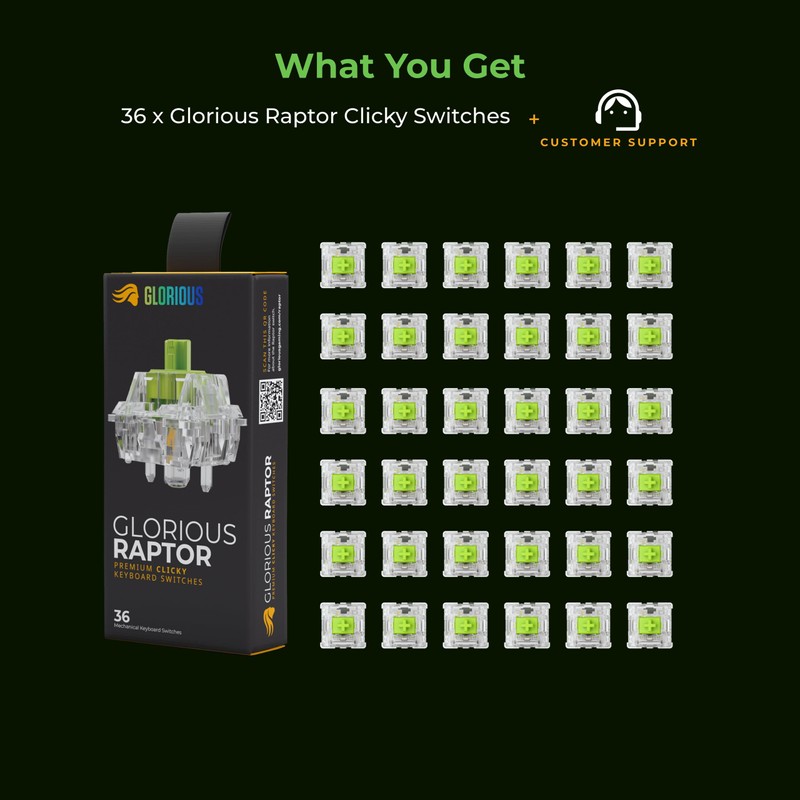 Glorious Raptor Clicky Switches for Mechanical Keyboards for Gaming: 36