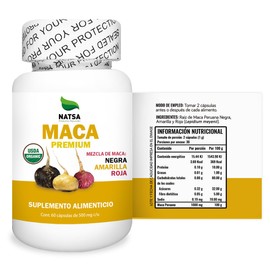 Maca Premium, Mezcla de Maca Negra, Amarilla y Roja 60 caps