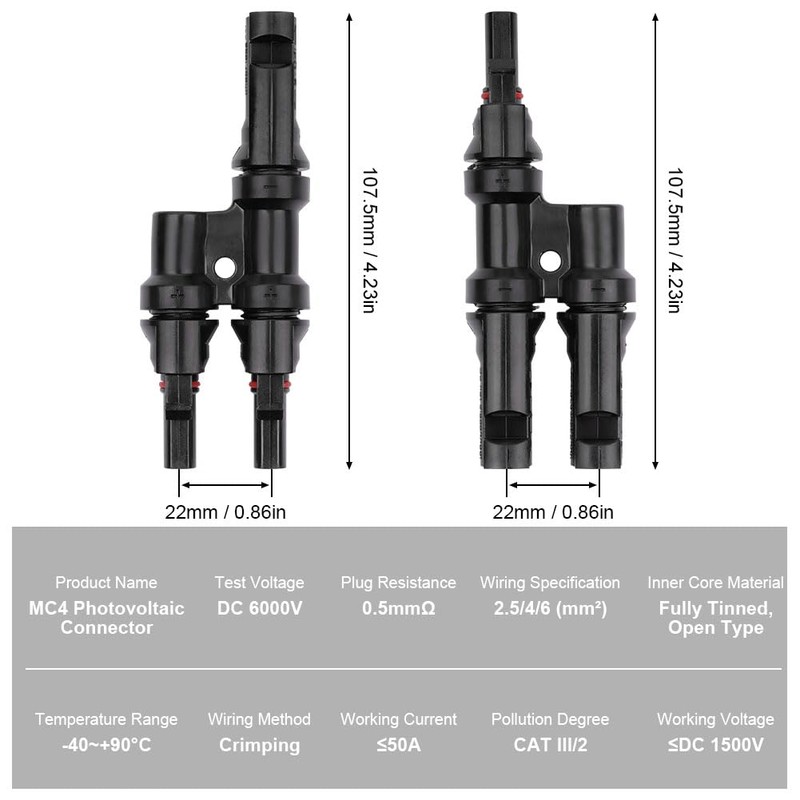 URAQT Solar Panel Connector, 1 Pair 2 to 1 T