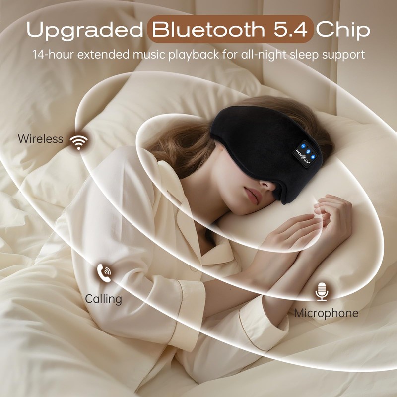 MUSICOZY BambooCotton Sleep Mask Headphone with Dual Removable 3D Eye