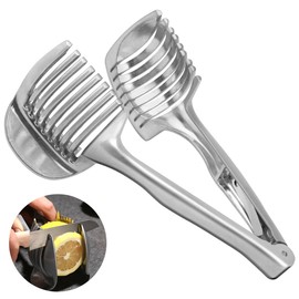 DOERDO Tomato Lemon Slicer Holder Egg Slicing Tool Onion Shredder Cutter Guide Tongs Multipurpose Handheld Round Fruit Tongs, 7.1x3.1 Inch