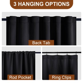 DWCN Black Out Curtains 84 inch Long for Bedroom - Back Tab and Rod Pocket Tieble Thermal Insulated Light Blocking Window Treatment Panels for Living Room, 52 x 84 Inch, 2 Panels, Black