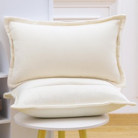 Madizz Fringe Chenille Cushion Covers Set of 2 Super Soft Boho Throw Pillow Covers Decorative Plain Throw Pillowcases Modern Home Decor for Sofa Bedroom Cream White 12x20 inch, 30x50 cm