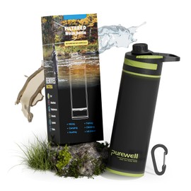 Purewell 800ml Press Series Filter Bottle with 0.01μm Ultrafiltration, Portable Water Filter Bottle for Camping, Hiking, Emergency, Backpacking