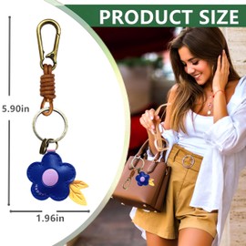 ZOUITY Leather Leaf Fruit Keychain Retro Accessories,Cute Keychains for Women Wallet Bag,Purse Keyring Holder,Women's Key Organizer and Keychains Pendant Charms(Flower-Blue)