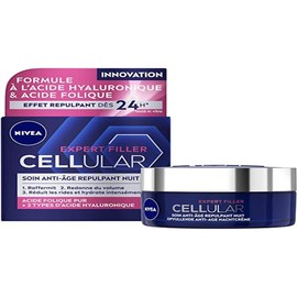 NIVEA Hyaluron Cellular Filler + crema de noche reafirmante de 1.7 fl oz – Hidratante facial antiedad avanzado con ácido hialurónico y complejo de soporte de colágeno para una piel refinada, más suave y nutrida