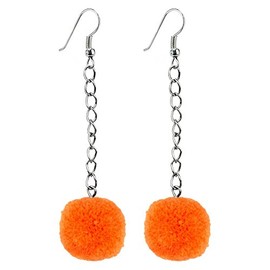 Drop Earring Pompom On Chain Made With Cotton by JOE COOL