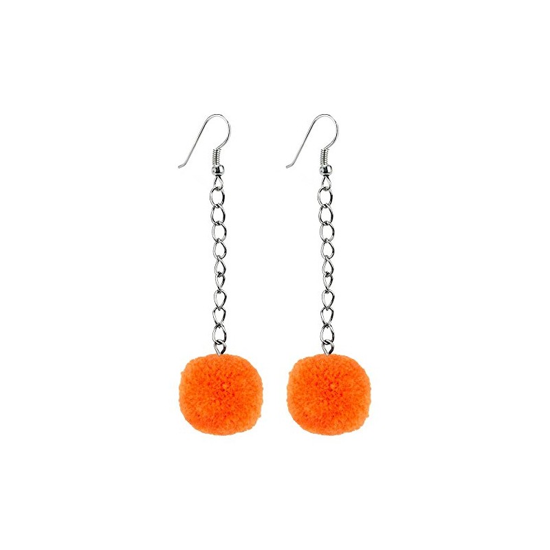 Drop Earring Pompom On Chain Made With Cotton by JOE
