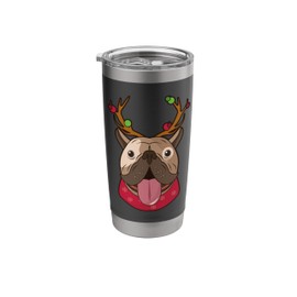Christmas Bulldog Face Dog Reindeer Antlers Headband Stainless Steel Insulated Tumbler