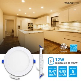 TORCHSTAR Basic Series 12-Pack 12W 6 Inch LED Recessed Lighting with Junction Box, 2700K Soft White, 5%-100% Dimmable, ETL and Energy Star Certified