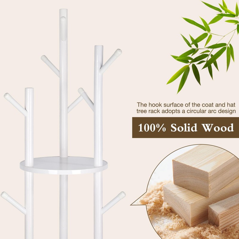 Fengzhizhu Solid Wood Coat Rack with 3 Shelves and 9