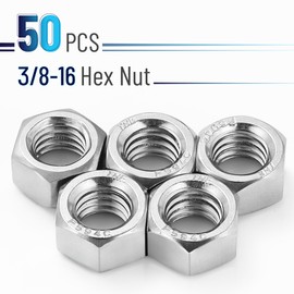 Bates- Stainless Steel Hex Nut, 3/8-16, 50 Pack, 3/8 Nuts, 3/8-16 Nut, 3/8 Hex Nut, Hex Nuts 3/8-16, Stainless Steel Nuts, Hardware Nuts, 3/8 Nut, Metal Nuts, Steel Nut