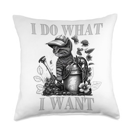 Gardening Goddess Garden Paw-ty Cat Mom Garden Vacation Throw Pillow