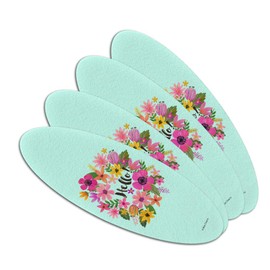 Hello with Pretty Flowers Double-Sided Oval Nail File Emery Board Set 4 Pack