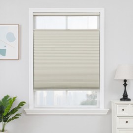 Joydeco No Tools No Drill Blinds for Indoor Windows, Cordless Window Blinds Cellular Shades Top Down Bottom Up Blackout Honeycomb Blinds Thermal Insulated Noise Reduction (Beige, 46" W x 64" H)