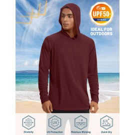 TACVASEN SPF Shirts for Men Long Sleeve UV Protection Swimming Hoodies Rash Guard Quick Dry Moisture Wicking UPF 50+ Shirts with Hood Hiking Burgundy M