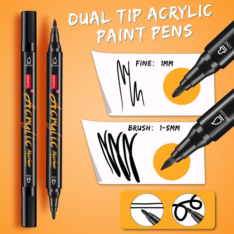 Droaful Acrylic Paint Pens Markers, 72 Pc Dual Tips Waterproof