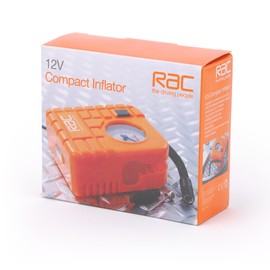 RAC HP223 12V Compact Inflator - Built-In Light - For Cars, Motorcycles, Inflatables , Orange