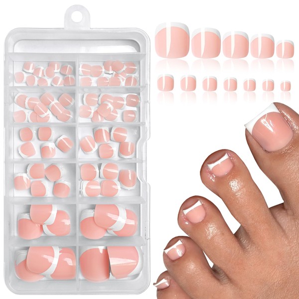 LoveOurHome 120pc French Tips Press on Toenails Women Fake Nail