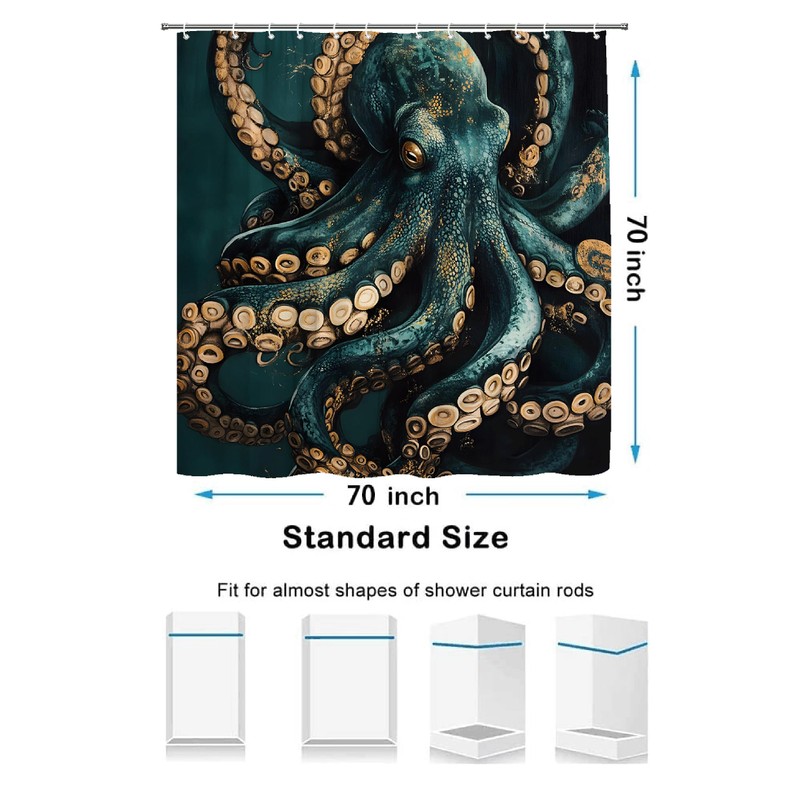 Octopus Shower Curtain Nautical Underwater Ocean Coastal Animals Adventure Wildlife