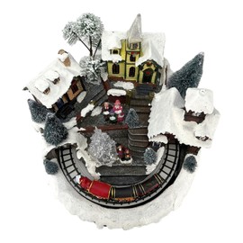 Gerson 2599620 Battery Operated Lighted Musical Village with Moving Train 9.25" L