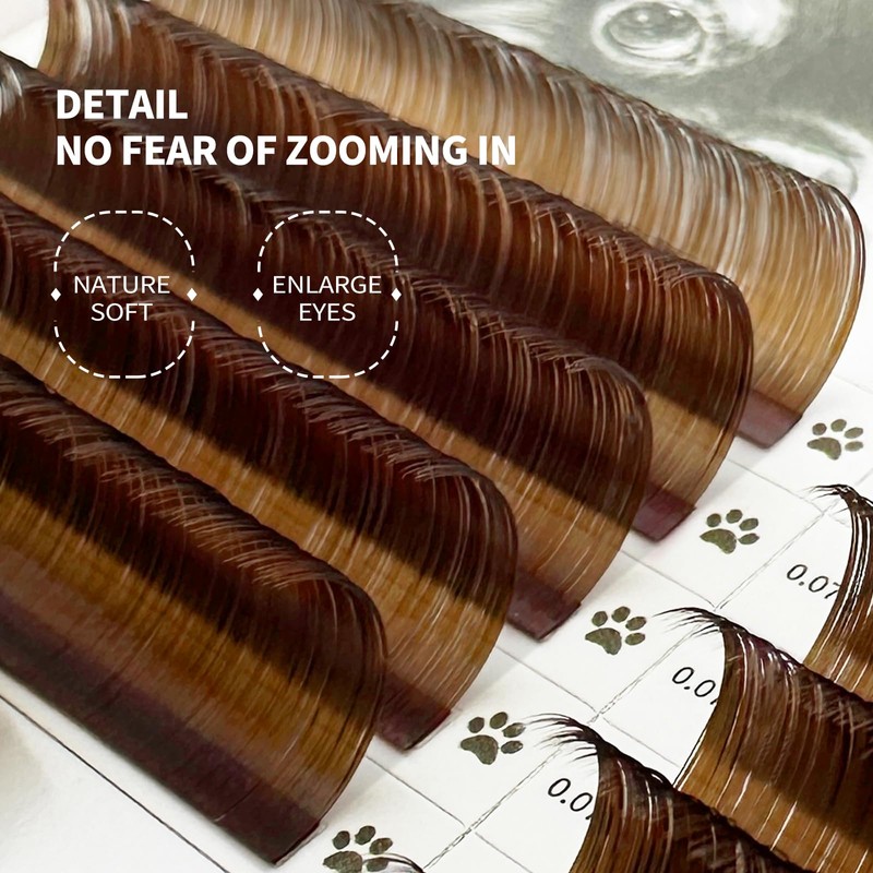 ABONNIE Brown Lash Extensions, Colored lash extensions, 0.07 D Curl