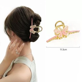 Wenlly sweet butterfly hair claw clip, 4.4 Inch alloy hair jaw clip, non-slip strong hair hold barrette, 1 piece, pink