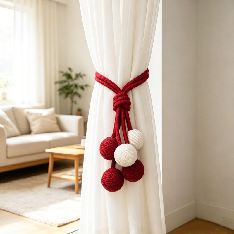 2 Packs Cute Hanging Ball Curtain Tiebacks Crochet Cotton Curtains