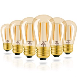 Hizashi S14 Replacement LED Bulbs, 2W=25W Outdoor Edison Bulbs Dimmable E26 Base, Amber 2200K, Shatterproof Waterproof, UL Listed, 6 Pack
