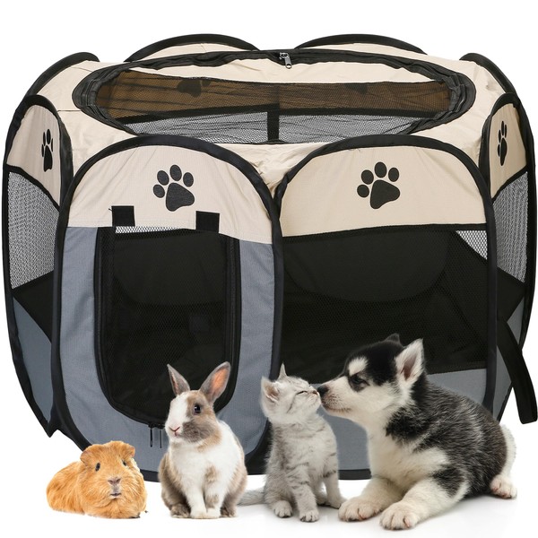 Sea Team Foldable Pet Playpen - Portable, Soft Pop-Up Design
