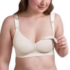 Nimiah Soft Seamless Nursing Bra without Underwire with W-Shaped Heavy Support - Breathable Maternity Bra for Sleeping & Breastfeeding, champagne-coloured, 3XL